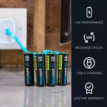 Pile rechargeable AA PaleBlue Voyager avec port USB-C intégré