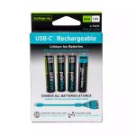 Pack de 4 piles rechargeables AAA LR03 USB-C PaleBlue Voyager avec câble de charge