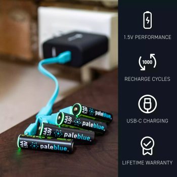 Pile rechargeable AAA PaleBlue Voyager avec port USB-C intégré