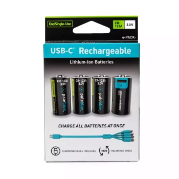 4 x Piles Rechargeables CR123A USB-C – PaleBlue Voyager